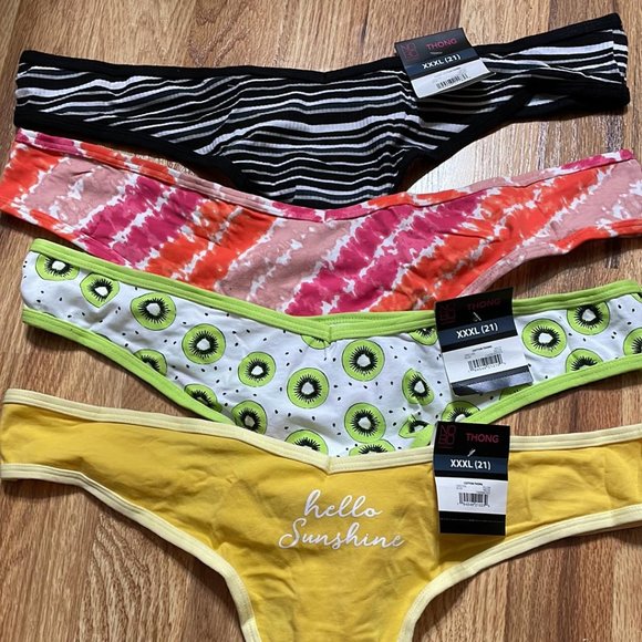 Other - Four pairs of Women's Size 3X - 21 Cotton Thong Panties NEW with tags